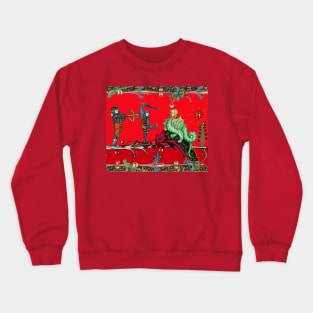 WEIRD MEDIEVAL BESTIARY  WAR, KNIGHTS COMBATTING AGAINST HYBRID DRAGON IN RED Crewneck Sweatshirt